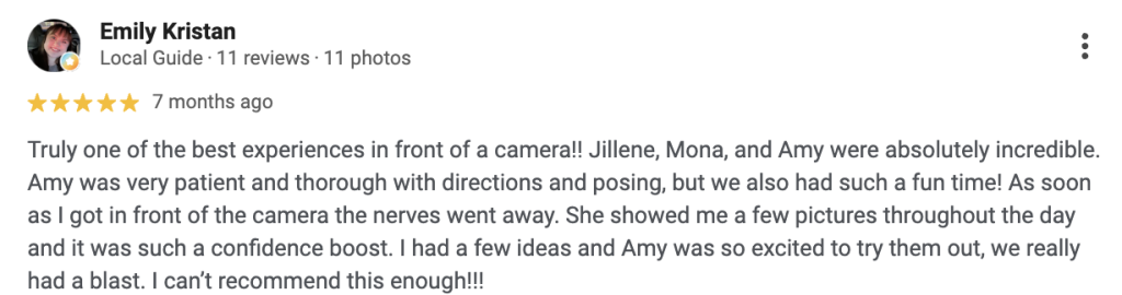 Screenshot of Google Review for Boudoir By Amy Gilmore