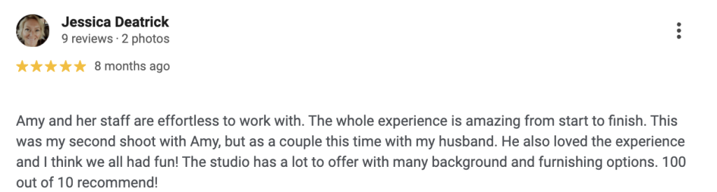 Screenshot of Google Review for Boudoir By Amy Gilmore