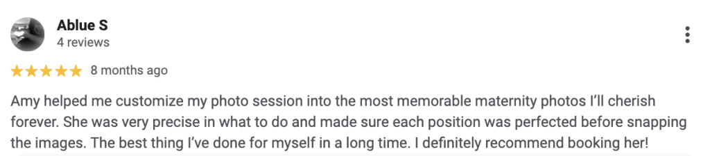 Screenshot of Google Review for Boudoir By Amy Gilmore