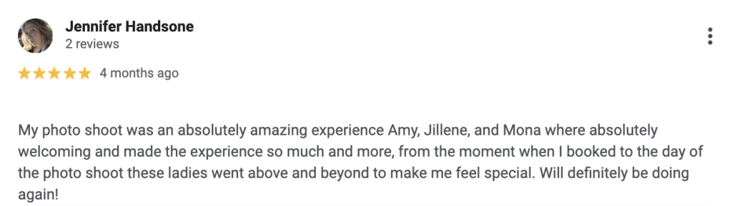 Screenshot of Google Review for Boudoir By Amy Gilmore
