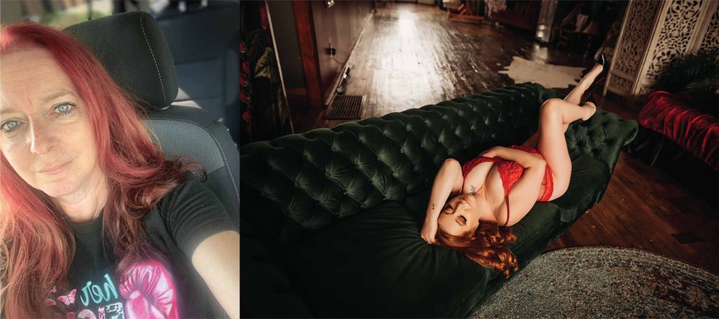 Collage of a woman before and after professional hair and makeup for a boudoir photoshoot